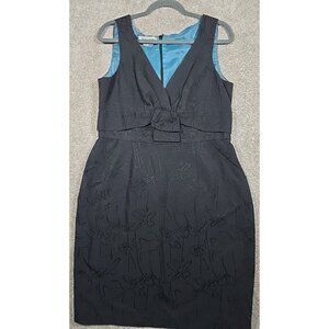 Kay Unger Sexy Black Cocktail Dress Silk Blend Floral Jacquard Pockets Women 14